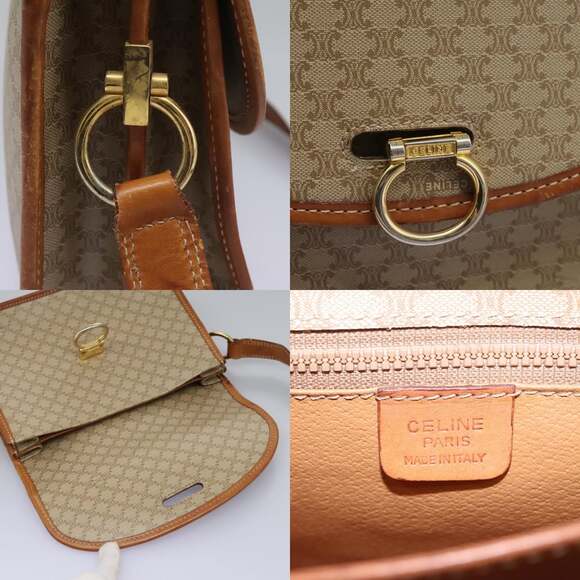 CELINE Macadam Canvas Shoulder Bag Beige Gold - Picture 11 of 13